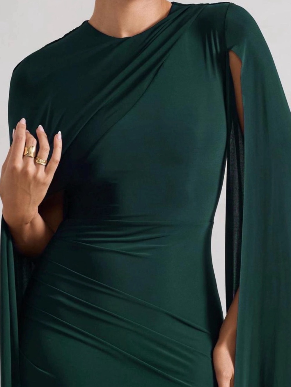 Club L London Magdelena One-Shoulder Emerald Green Cape Gown - Picture 3 of 6